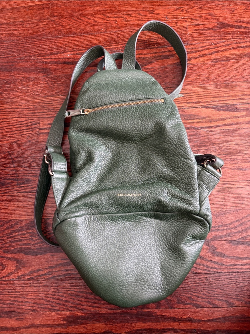 Rebecca Minkoff Olive Green Pebbled Leather Sling Backpack
